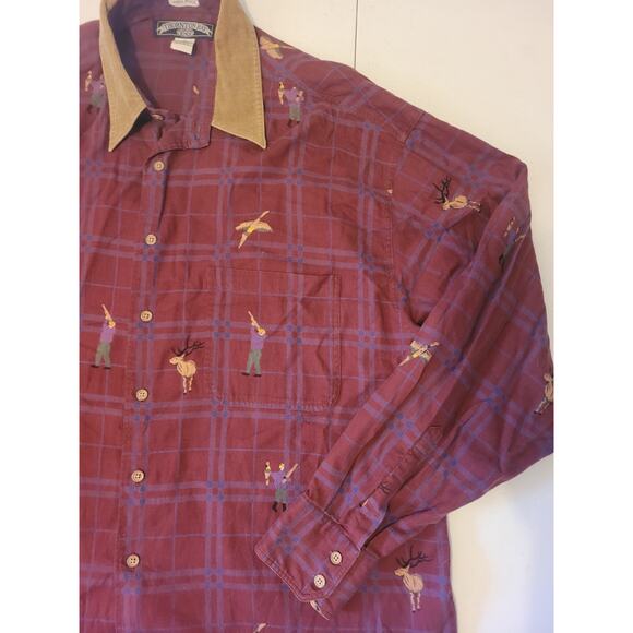 Thorton Bay Corduroy Contrast Collar Button Up Shirt Duck/Deer Hunting Print XL - Picture 9 of 15